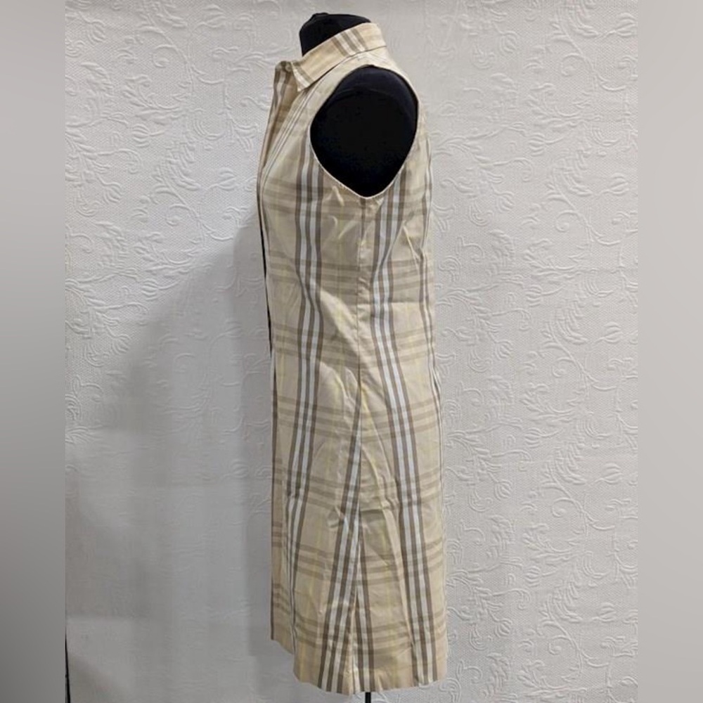 Burberry Yellow, Beige and White Plaid Button Front Sleeveless Dress - Picture 4 of 5